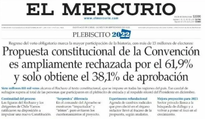 Así reseñan las portadas de Chile el rechazó a la nueva Constitución