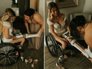Un accidente la dejó en silla de ruedas y sorprendió al caminar hacia el altar el día de su boda (VIDEO)