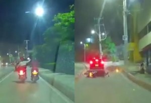 ¡Qué ovarios! Mujer arrolló con su moto a un delincuente que la robó y recuperó lo suyo (VIDEO)