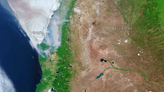 Las IMÁGENES satelitales que muestran la devastadora magnitud de la ola de incendios en Chile