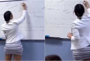 ¿Aprobarían la materia? Sensual profesora de química se roba la mirada de sus estudiantes (VIDEO)