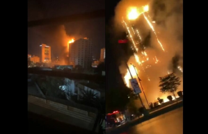 En VIDEO: aterrador incendio devoró un edificio de 16 pisos en Pakistán