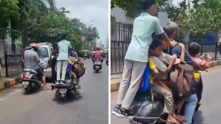 Llevaba al colegio a siete niños en su moto, el VIDEO se hizo viral y la policía lo atrapó