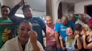 Una mujer padece cáncer, su familia se cortó el pelo para apoyarla y el gesto conmovió a todos (VIDEO)
