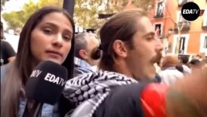 VIDEO: Periodista venezolana en Madrid fue catalogada de “provocadora y fascista” por manifestantes pro-Hamás