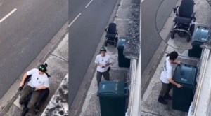 Video VIRAL: supuesto inválido se levantó de su silla de ruedas para vaciar un cesto de basura