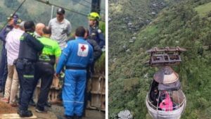VIDEO: turistas quedaron atrapados en un teleférico a más de 300 metros de altura en Colombia