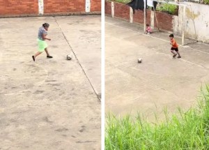 El VIDEO más tierno que verás: abuelita juega fútbol con su nieto y se hace VIRAL
