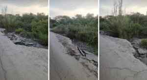 La descomunal falla de borde en la carretera de Santa Inés en Barinas que en cualquier momento se desploma