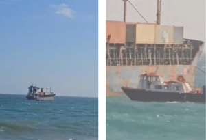 Barco de carga a la deriva corre riesgo de encallar en la orilla de Naiguatá (VIDEO)