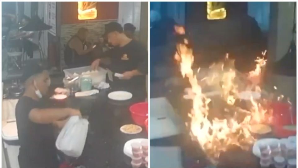 cook causes fire in restaurant and burns diners
